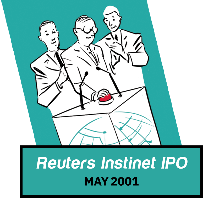 The Reuters Instinet IPO ceremony against the backdrop of the Reuters tower billboard in Times Square.